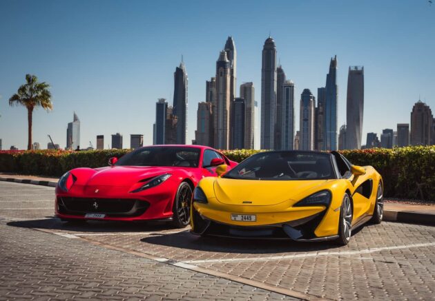 2 Avvenice Superior Car Rental Dubai Luxury Lifestyle Desert Blue Lamborghini Huracan EVO RWD Spyder Ferrari Porsche McLaren 630x437 What You Need to Know Before Renting a Car in Dubai